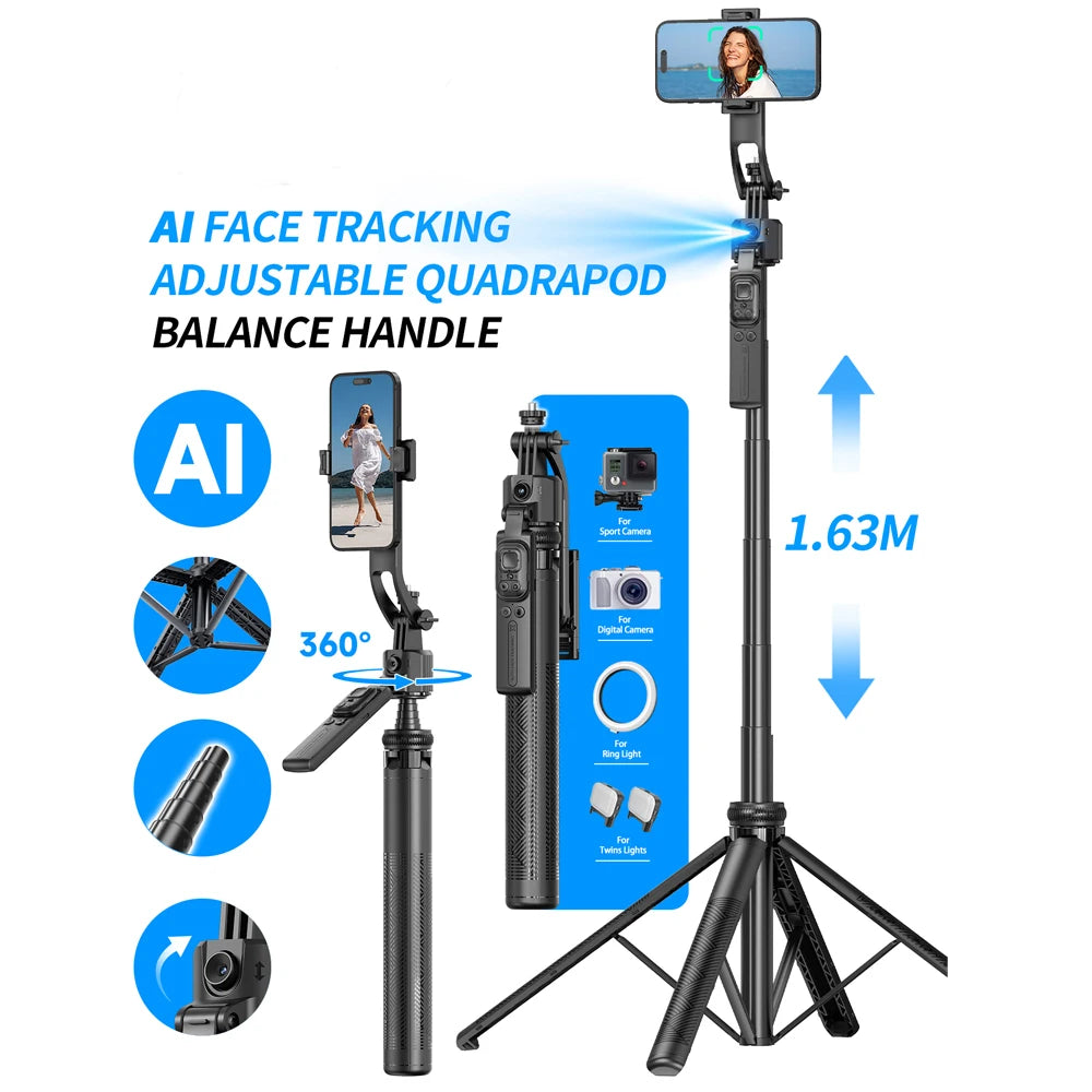 AI Smart Tripod Selfie Stick Foldable 360°