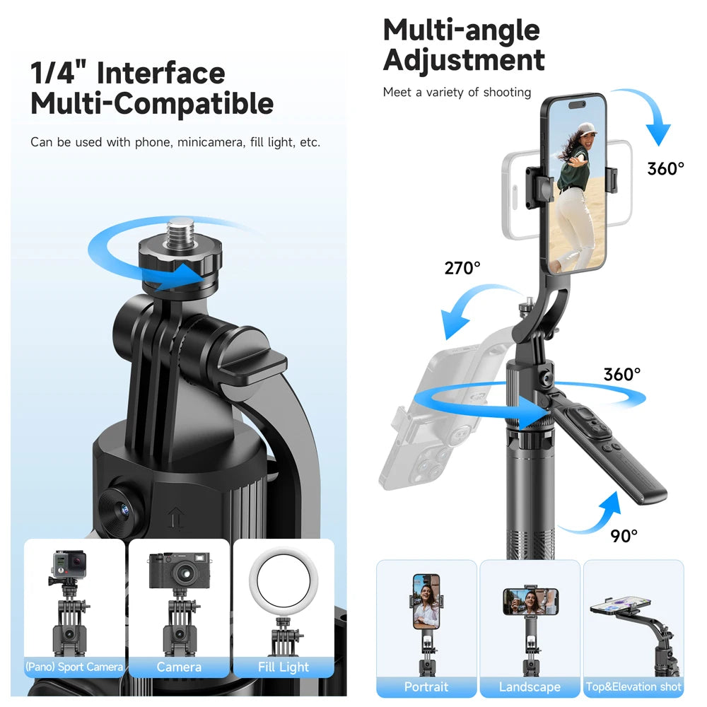 AI Smart Tripod Selfie Stick Foldable 360°